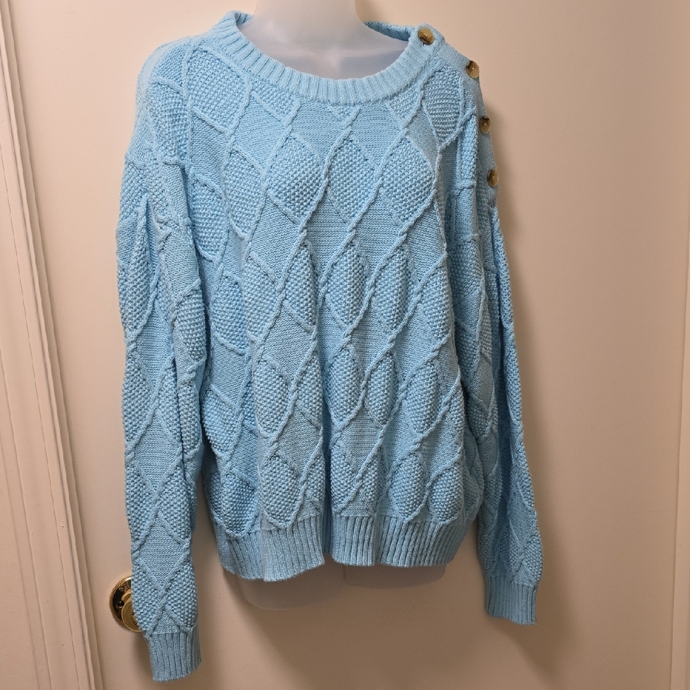 St. John's Bay Blue Crew Neck Cable Knit Sweater